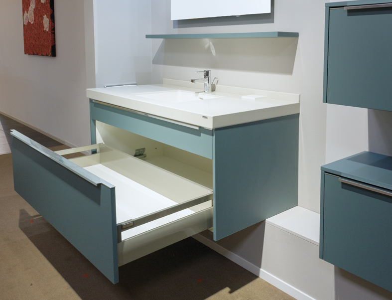 Badkoje Lasersoft Badezimmer-Waschbeckenschrank mit offenem Schubladenfach